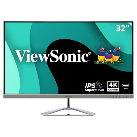Viewsonic VX3276-4K-MHD 80 cm (32 Zoll) Büro Monitor (4K UHD, HDR, HDMI, DP, mDP, Eye-Care, Eco-Mode, Lautsprecher, 3 Jahre Austauschservice) Silber-Schwarz