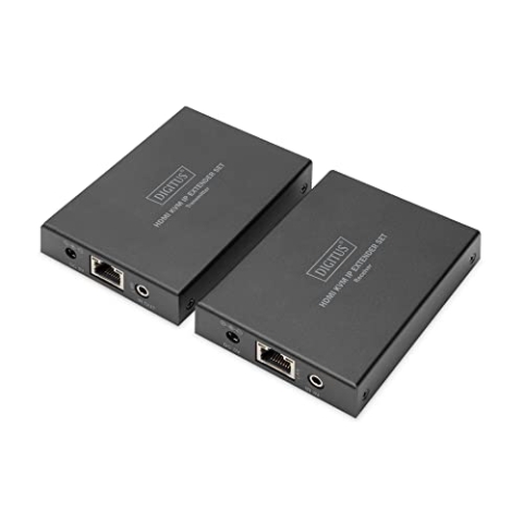 DIGITUS HDMI KVM Extender Set - Sender & Empfänger - über IP - bis 150 m Reichweite - Full HD 1080p - HDMI 1.4 - USB 1.1 - HDCP 1.4 - Anschlus von Maus & Tastatur - Patchkabel ab CAT 5e