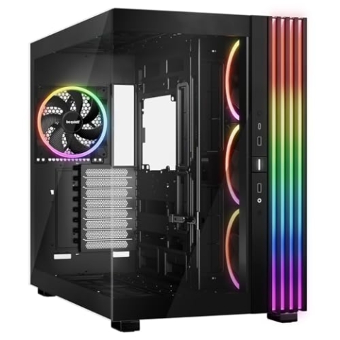 be quiet! Light Base 900 FX Black PC-Gehäuse, atemberaubender Panorama-Blick, Show Case, Dual Chamber Design, massiver ARGB LED-Streifen, 4 Light Wings PWM Lüfter, invertiert und horizontal nutzbar