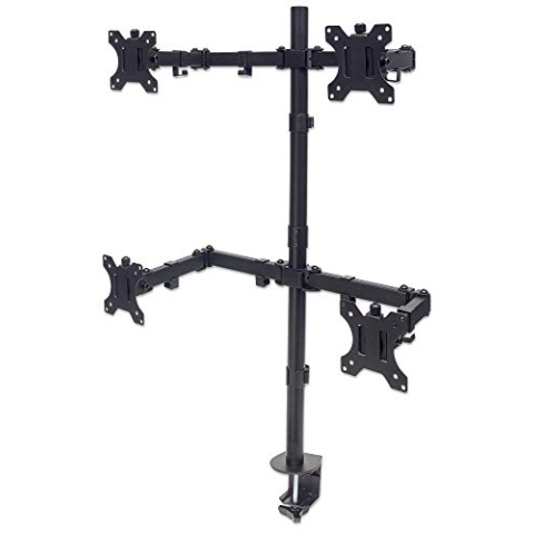 Manhattan 461566 Tischhalterung mit Monitorarm für Vier Displays von 13 Zoll bis 32 Zoll und bis zu 8 kg zweifach schwenkbar Schwarz