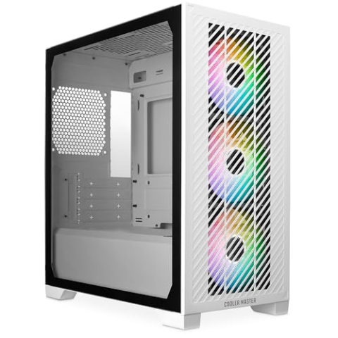 Cooler Master Elite 301 weiß – Mini-Tower (Micro-ATX, ITX), 3 x 120 mm ARGB-Ansauglüfter (1200 U/min), unterstützt bis zu 280 mm Kühler oder 365 mm GPU, belüftete Netzteilabdeckung, USB 3.2 Gen1 Typ-C