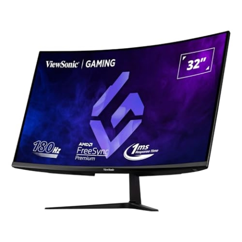 ViewSonic VX3218C-2K 32" QHD VA Curve Frameless Monitor, 165Hz, 1ms MPRT, 2 HDMI, DisplayPort, Speakers, FreeSync Premium, HDR10