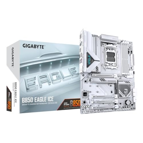 GIGABYTE B850 Eagle Ice Mainboard – AMD Ryzen 9000 Serien-Prozessoren, 8+2+2 Phasen Digital-VRM, bis zu 8200 MHz DDR5 (O.C), 1 x PCIe 5.0 M.2 + 2 x PCIe 4.0 M.2, 2.5 GbE LAN, USB 3.2 Gen 2