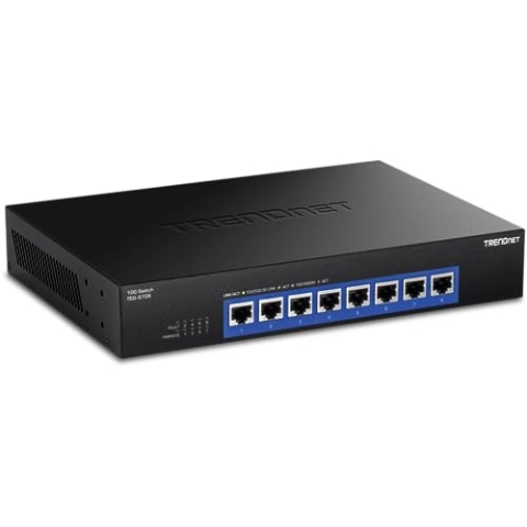 TRENDnet TEG-S708 8-Port 10G Switch, 8 x 10G RJ-45 Ports, 160 Gbit/s Schaltleistung, Rackmontage, 10 Gigabit Netzwerkports, Schwarz