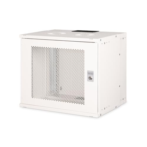 DIGITUS Netzwerkschrank - 19-Zoll Rack 9 HE - Unmontiert - Wandmontage - 400 mm Tiefe - 327 mm Nutztiefe - Traglast 60 kg - perforierte Stahltür - SOHO Pro-Serie - Grau