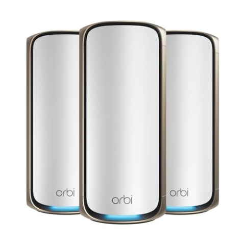 NETGEAR Orbi 970-Serie Quad-Band WiFi 7 Mesh WLAN Set (RBE973S), BE27000 WiFi 7 Router mit 2 Satelliten-Repeatern, Abdeckung von bis zu 660 m², 200 Geräten, 10-Gig-Internetanschluss