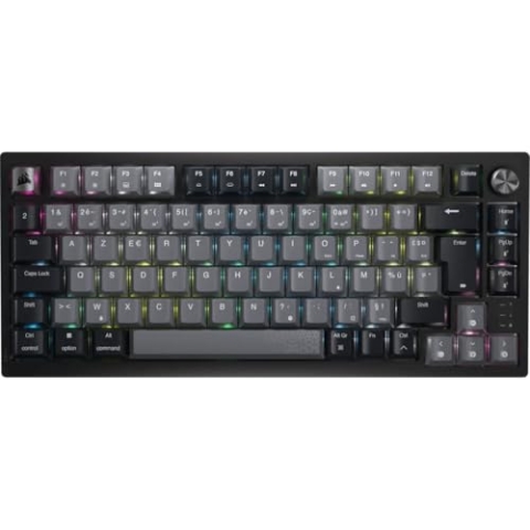 Corsair K65 Plus Wireless 75% RGB Mechanische Gaming-Tastatur, Hot-Red, lineare MLX Red Pre-Lubrifiziert, PBT-Tastenkappen, AZERTY FR – Schwarz