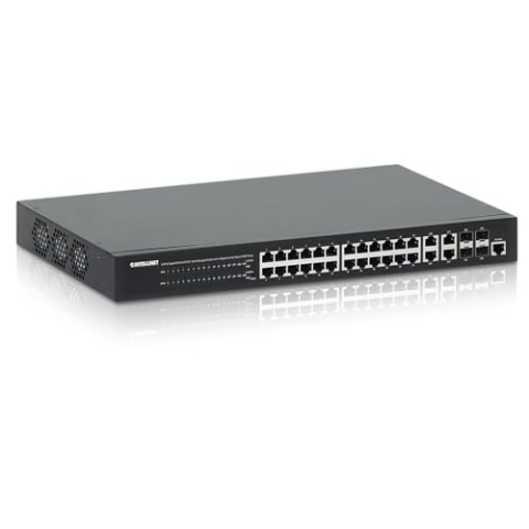Intellinet 24-Port Gigabit Ethernet PoE+ Web-Managed Switch mit 4 Gigabit Kombo-Base-T/SFP-Ports