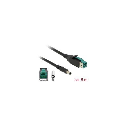 DeLOCK 85501 Stromkabel, Schwarz, 5 m, PoweredUSB – Elektrokabel (5 m, Stecker/Stecker, PoweredUSB, schwarz)