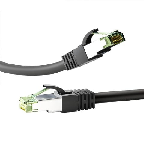 Goobay 66729 RJ45 Patchkabel mit CAT 8.1 S/FTP Rohkabel / RJ45 Stecker / 8K Gaming PS5 Playstation 5 / 2.000 MHz / OFC Netzwerkkabel / Schwarz / LAN Kabel 25m