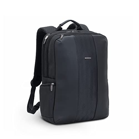Rivacase Laptop Rucksack bis 15,6 Zoll – leichter Stadtrucksack aus Polyester und Kunstleder mit extra gepolsterten Seiten - ein Fach für Dokumente und Tablet bis 10,1 Zoll/schwarz