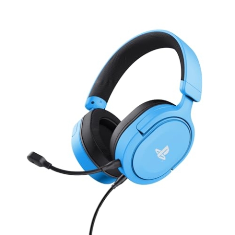 Trust Gaming Headset GXT 498B Forta Offiziell Lizenziert für Playstation 5, PS4 / PS5 Headset, 1,2 m Kabel, 50mm-Treiber, 3D Audio, Abnehmbares Mikrofon, Verstellbare Over-Ear Kopfhörer, Blau