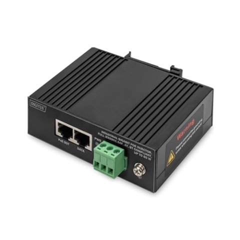 DIGITUS ASSMANN Industrieller Gigabit Ethernet PoE Injektor - 85W - 10/100/1000 Mbps - 100m Reichweite - Hutschienenmontage - schwarz