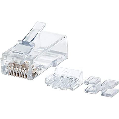 Intellinet 80er-Pack Cat6A RJ45-Modularstecker Pro Line (UTP, 3-Punkt-Aderkontaktierung, für Massivdraht,50 µ vergoldete Kontakte) 790550 klar / durchsichtig