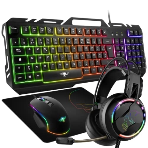 SPIRIT OF GAMER Pro-MKH5 Gaming 4-in-1 Set – Gaming-Tastatur RGB AZERTY Anti-Ghosting/Gaming-Maus 7 Tasten RGB 6400 DPI/RGB/Anti-Rutsch-Pad/PC PS4 PS5 Xbox One Mac