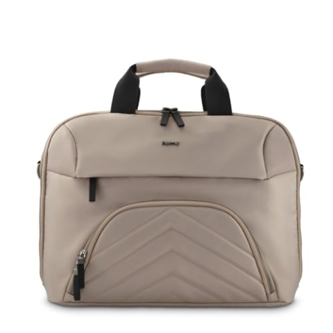 Hama Laptoptasche für 13,3-14,1 Zoll (leichte Businesstasche als Umhängetasche oder Tragetasche, Notebooktasche mit zwei Vordertaschen und Organizer, Innenfach, Tabletfach, gepolstert) beige