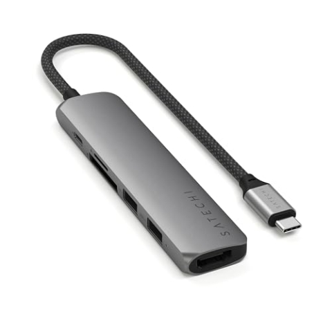 SATECHI 6-in-1 USB-C Hub Slim Plus, Multiport-Adapter, Dockingstation mit 4K HDMI, 100W Power Delivery, 2X USB-A, SD/MicroSD-Kartenleser – Space Grau