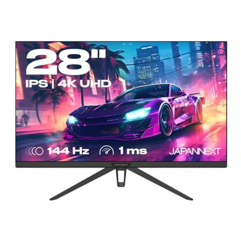 JapanNext Gaming-Monitor 28 Zoll IPS 4K UHD (3840x2160) 16:9 144Hz 1ms | HDR Integrierte Lautsprecher | Flicker-Free G-Sync/FreeSync | 2 Jahre Garantie | JN-280IPS144UHDR
