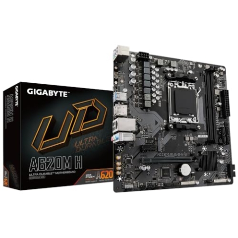 GIGABYTE A620M H Motherboard - Unterstützt AMD Ryzen 8000 CPUs, 5+2+2 Phasen Digital VRM, bis zu 7200MHz DDR5 (OC), 1xPCIe 4.0 M.2, GbE LAN, USB 3.2 Gen 1