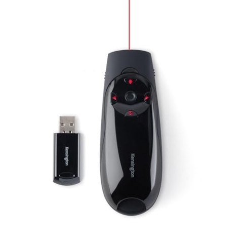 Kensington kabelloser Presenter mit rotem Laser, 2.4Ghz USB Presenter, Roter Laserpointer mit Cursorsteuerung, Für PC & Mac, Fernbedienung für PowerPoint & KeyNote, 45 m Reichweite, Schwarz, K72425EU