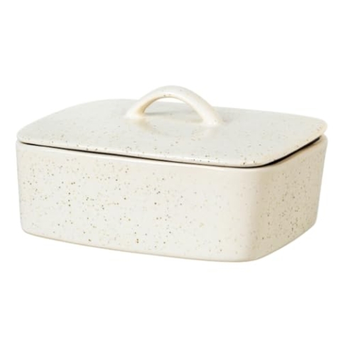 Broste Copenhagen Butterdose aus Steingut in der Farbe Nordic Vanilla, Maße: 15cm x 12cm x 5,5cm, 14533440