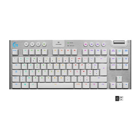 Logitech G915 LIGHTSPEED TKL kabellose mechanische Gaming-Tastatur ohne Ziffernblock, Taktiler GL-Tasten-Switch mit flachem Profil, Französisches AZERTY Layout - Weiß