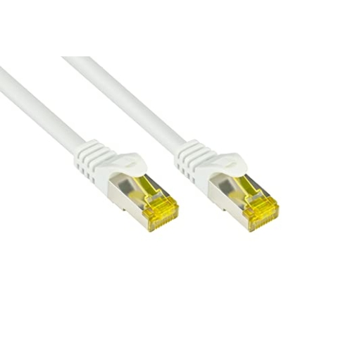 Good Connections RJ45 Ethernet LAN Patchkabel mit Cat. 7 Rohkabel und Rastnasenschutz RNS, S/FTP, PiMF, halogenfrei, 500MHz, OFC, 10-Gigabit-fähig (10/100/1000/10000-Base-T Ethernet Netzwerke) - z.B. für Patchpanel, Switch, Router, Modem - weiß,