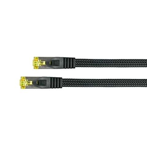 PYTHON RJ45 Ethernet LAN Patchkabel mit Cat. 7 Rohkabel, mit Rastnasenschutz RNS und Nylongeflecht, S/FTP, PiMF, halogenfrei, 500MHz, OFC, 10-Gigabit-fähig - schwarz, 30m