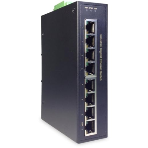 DIGITUS Netzwerk-Switch 8-Port - Hutschiene oder Wand-Montage - Gigabit Ethernet RJ45 Buchsen - DIN-Rail - 1 GBit/s