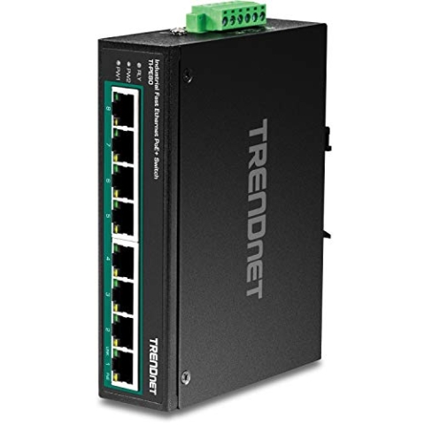 TRENDnet TI-PE80 8-Port-DIN-Schienen-Fast-Ethernet-PoE+-Industrie-Switch, 8-Port-Fast-Ethernet-PoE+, Nicht verwalteter IP30-Netzwerk-Switch, 200 W PoE-Leistungsbudget
