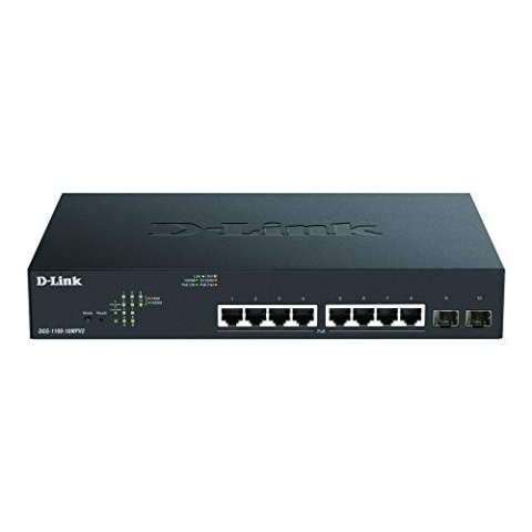 D-Link DGS-1100-10MPV2/E, 10-Port Layer 2 Gigabit PoE Smart Switch (8 x 10/100/1000 Mbit/s BaseT PoE Port, 130W PoE Kapazität, 2 x SFP Port, Metallgehäuse)