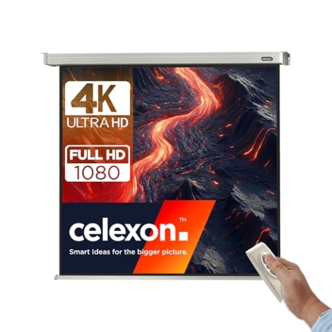 celexon Professional Motor-Leinwand 130" | 240x240 cm 1:1 | elektrische 4K,Full-HD Beamer-Leinwand für Projektionen im Büro & Heimkino | zur Decken-/ Wand-Montage | mit Fernbedienung