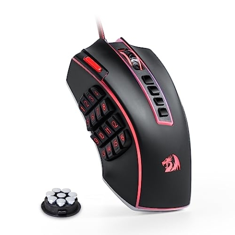 Redragon M990 MMO Gaming Maus, 32000 DPI Hochpräzise kabelgebundene RGB Maus mit 23 programmierbaren Tasten, 16 seitlichen Makrotasten, Softwareunterstützung, Aluminiumbasis