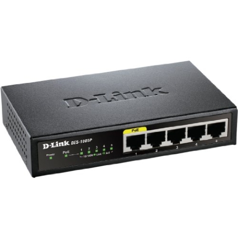 D-Link Switch mit 5 Ethernet-Ports, 10/100 Mbit/s, mit POE- Ideal Teilen von Verbindung und Netzwerken von Small Office Home Office (DES-1005P)