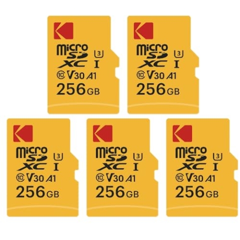 KODAK 5 Stück Micro-SD-Speicherkarten – 256 GB, Klasse 10, hohe Leistung, mit Adapter