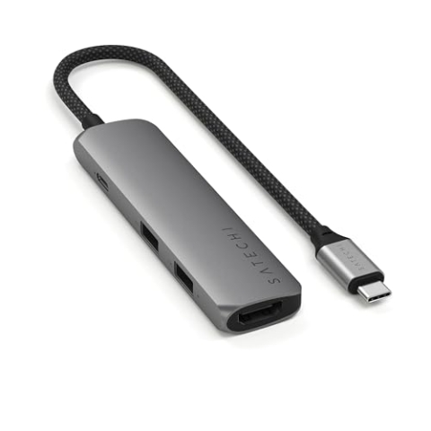 SATECHI 4-in-1 USB-C Hub Slim Plus, Multiport-Adapter, Dockingstation mit 4K HDMI, 100W Power Delivery, 2X USB-A Datenports – Space Grau