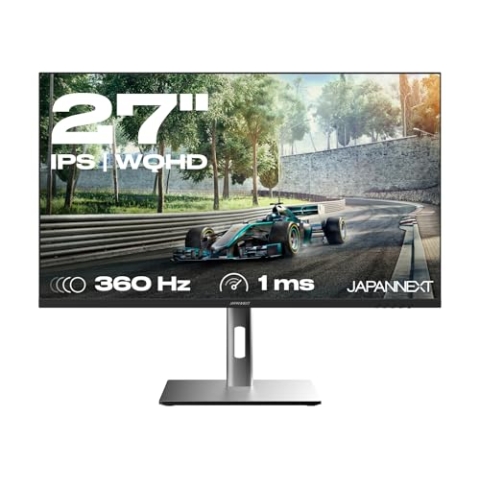 JapanNext Gaming-Monitor 27 Zoll IPS 2K WQHD (2560x1140) 360Hz 1ms | HDR & KVM | Höhen & Neigungsverstellbar (HSP) Integrierte Lautsprecher | G-Sync/FreeSync | 2 Jahre Garantie | JN-27IPS360WQHDR-HSP