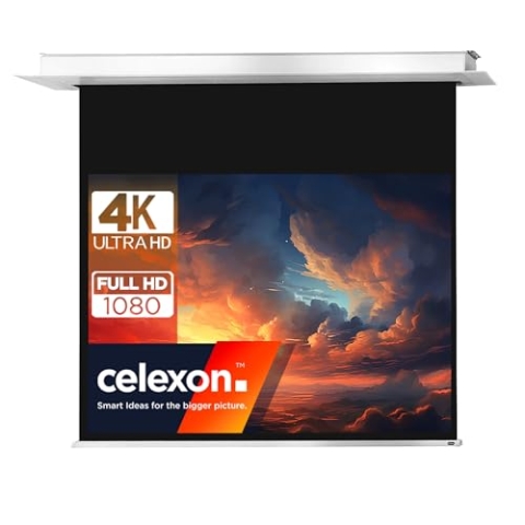 celexon Professional Plus Deckeneinbau-Motor-Leinwand 110" | 220x165 cm 4:3 | elektrische 4K, Full-HD Einbauinstallation mit Wandschalter, für Ihre Beamer-Projektionen | zur Montage in der Raumdecke
