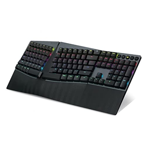 Perixx PERIBOARD-835BR - Kabellose RGB-beleuchtete ergonomische mechanische Tastatur, Flache taktile Brown-Schalter, programmierbare Tasten, Windows/Mac OS X kompatibel, US QWERTY