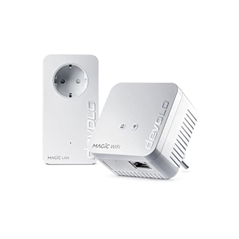 devolo Magic 1 - 1200 WiFi Mini-Starterkit, kompaktes Set, 2 Powerline-WiFi-Adapter für sicheres Heimnetzwerk (1200 Mbit/s, 1 x Fast Ethernet-LAN-Verbindung, Mesh-WLAN, G.hn-Technologie) Weiß