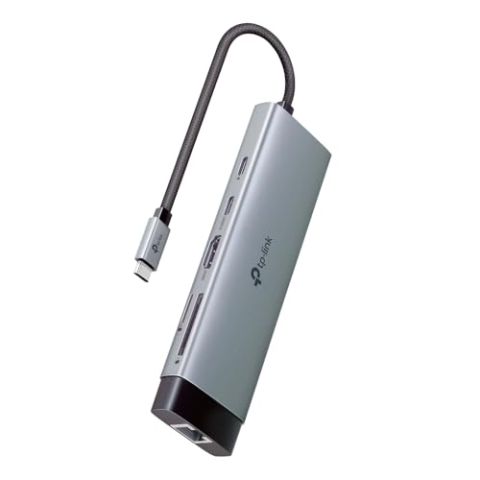 TP-Link UH9120C USB C Hub PD100W, 4K 60Hz HDMI, 1× USB C, 3× USB A, Gigabit Ethernet, SD- und microSD-Karten, kompatibel mit MacOS, Windows, Linux, iPad OS, iOS, Android, ChromeOS, Nintendo