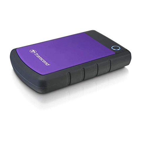 Transcend TS2TSJ25H3P 2TB portable, externe Festplatte (HDD) in purple (lila) mit Backup-Funktion (Datensicherung per Knopfdruck) und Schutzhülle, stoßfest, robust, Plug und Play