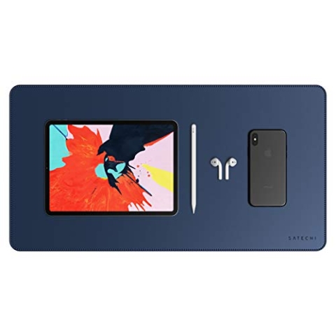 SATECHI Öko-Leder Deskmate 23" x 12.2" - Schreibtischunterlage & -Schutz - Sicher für lackierte Holzoberflächen (Blau)