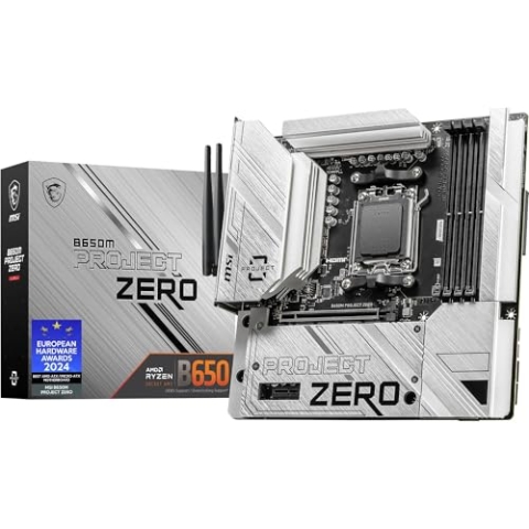 MSI B650M Project Zero Motherboard, Back-Connect Micro-ATX - Unterstützt Ryzen 9000, 8000 & 7000 Serie Prozessoren, AM5 - DDR5 Memory Boost 6400+MHz/OC, 1 x PCIe 4.0 x16, 2 x M.2 Gen4, Wi-Fi 6E