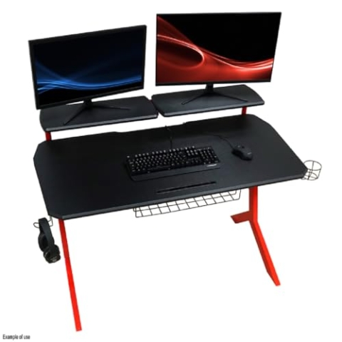LC-POWER Gaming-Tisch Workstation 130x70cm Ergonomischer Schreibtisch Desktop-Computertisch mit 32"-Monitor LC-GD-1R