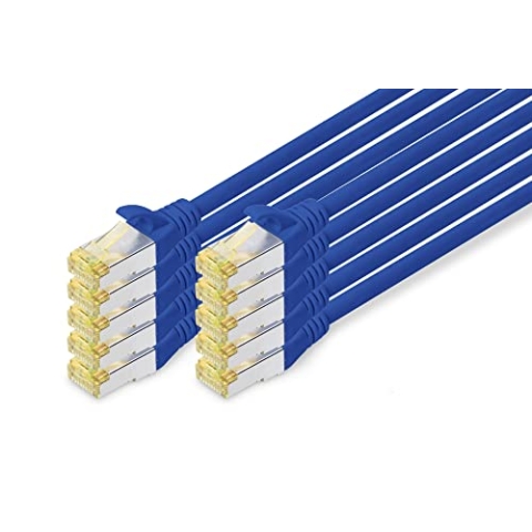 DIGITUS LAN Kabel Cat 6A - 3m - 10 Stück - RJ45 Netzwerkkabel - S/FTP Geschirmt - Kompatibel zu Cat-6 & Cat-7 - Blau