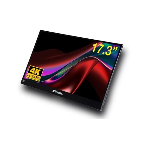 Verbatim Portable Touchscreen Monitor 4K, mobiler 17,3" Bildschirm, tragbarer HRD Screen für Laptop, Tablet, Smartphone, PS5 oder Nintendo Switch mit USB-C- und HDMI-Anschluss, schwarz