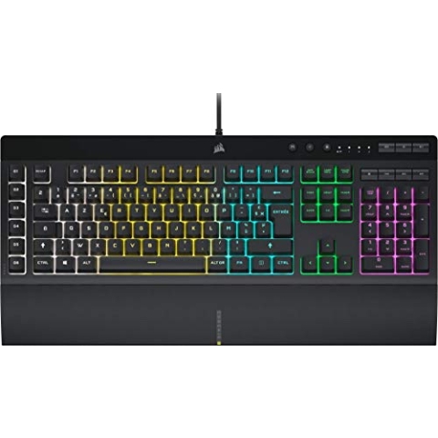 Corsair K55 RGB PRO Gaming-Tastatur mit kabelgebundener Membran (dynamische RGB-Hintergrundbeleuchtung, 6 Makro-Tasten mit Elgato-Software-Integration, Wasser- und staubdicht IP42), AZERTY, Schwarz