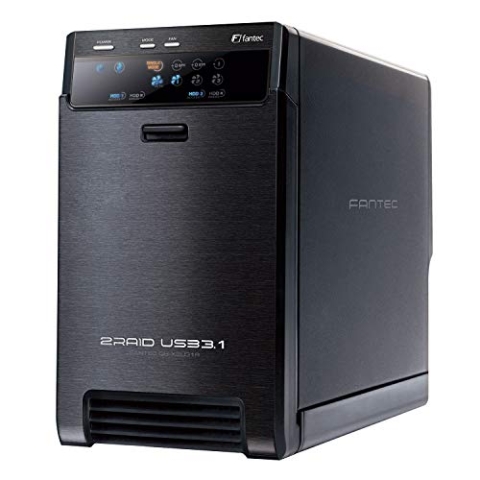 FANTEC QB-X2U31R USB3.2 Gen2 RAID Festplattengehäuse für 2x SATA 3,5/2,5 Zoll HDDs oder SSDs, Transferraten bis 10Gbit/s, RAID Funktion 0/1/Single, Lüfter Automatik, Kabel USB-C, Metall schwarz