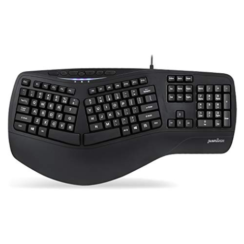 Perixx PERIBOARD-312 Ergonomic Backlit Keyboard with Split Design, Big Print Keys, 2 Extra USB Hubs, Black, US QWERTY International